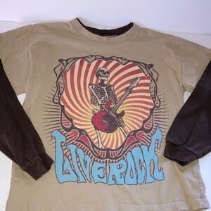 Live Rock Skeleton Playing Guitar Kids Long Sleeve Tee - Brown Small‎
